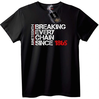 NOONEBRAND Тениска Juneteenth - Разбиване на вериги от 1865 - M, Black