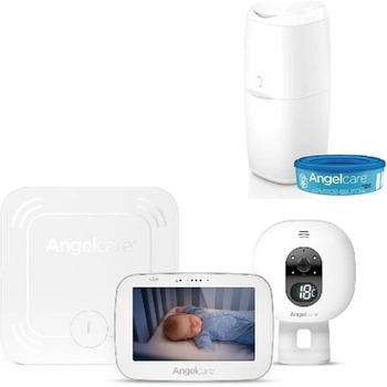 Angelcare AC527 Monitor pohybu dechu a el. video chůvička + koš na pleny Classic + 1 kazeta