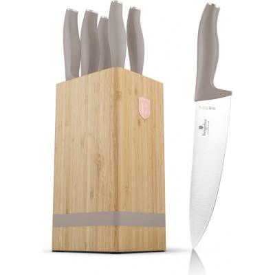 Pro-Tech shop sada kuchynských nožov s bambusovým stojanom Taupe 6-dielna 55958