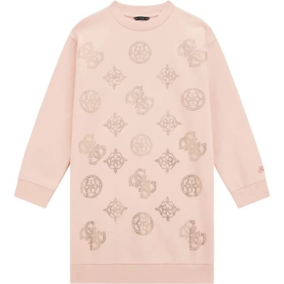 Guess Свободна спортна трикотажна рокля в бледо розово с лога Guess от кристали