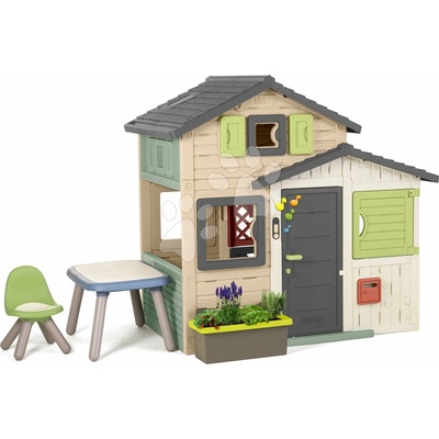 Smoby Domček Priateľov s veľkým kvetináčom a náradím Friends Evo Playhouse Life rozšíriteľný natur hnedých farbách