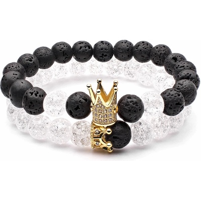 BudNej náramky pre páry King and Queen Crown z praskaného krištáľu a lávových kameňov MN3003