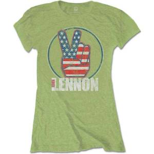 John Lennon Peace Fingers US Flag Kiwi Green L Дамски Риза (JLTS04LKG03)