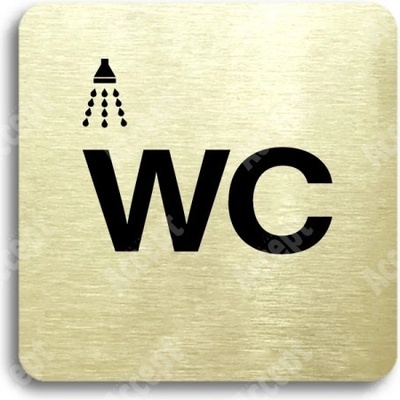 ACCEPT Piktogram sprcha, WC - zlatá tabulka - černý tisk bez rámečku