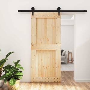 vidaXL Преплъзваща се врата Естествено и черно 90 x 210 cm (3445161)