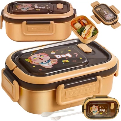 Lunchbox s přihrádkami a příborem - Růžová/Medvídek KP39098