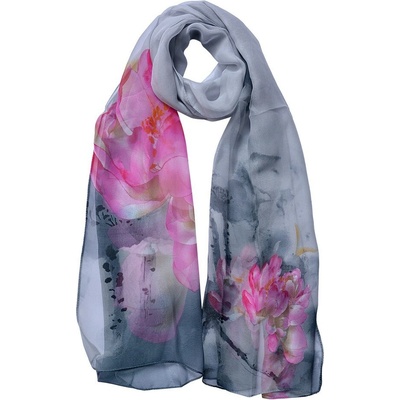 Clayre & Eef sivá dámska šatka s potlačou kvetov Women Print Grey