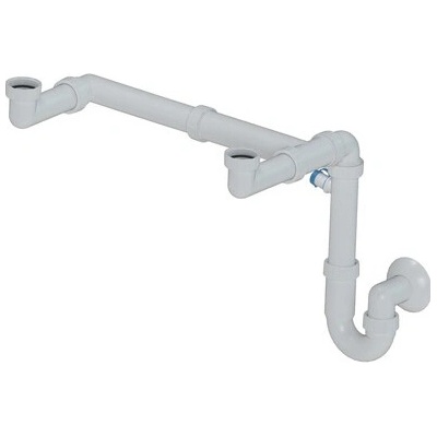 Dřezový sifon MULTI dvojitý úsporný s odbočkou 6/4"x 40 mm bílý DREZSIFON6440VARIO