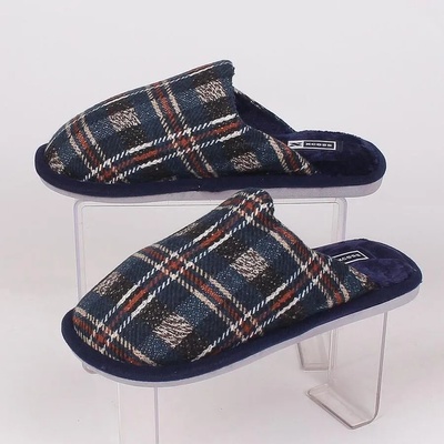 Мъжки пантофи в тъмносиньо с кариран десен