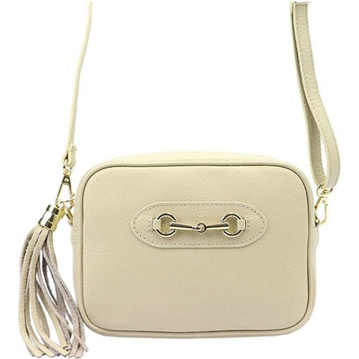 Kožená jednozipová crossbody kabelka se zlatými doplňky béžová