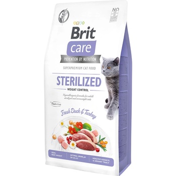 Brit Care Cat bez obilovin pro váhový balanc kastrovaných koček s kachnou a krocanem 7 kg