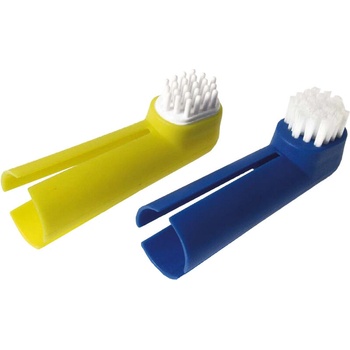 Flamingo - Четка за зъби за кучета тип напръстник, синя/жълта