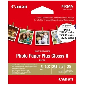 Canon Photo Paper Plus II 2311B070, 265 g/m2, 3.5x3.5", 8.89x8.89cm, 20 бр. , гланцирана, квадратна, бяла, фотохартия (2311B070)
