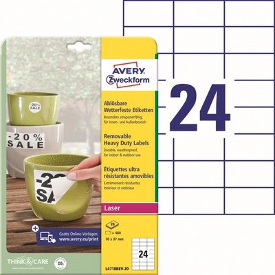 Avery Zweckform L4718REV-20 Odolné snímatelné etikety 70x37mm 480 ks bílá