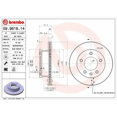 BREMBO brzdový kotúč 09.9618.14, súprava 2 ks