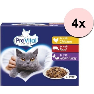 PreVital Cat kura hovädzie králik morka v želé 48 x 100 g