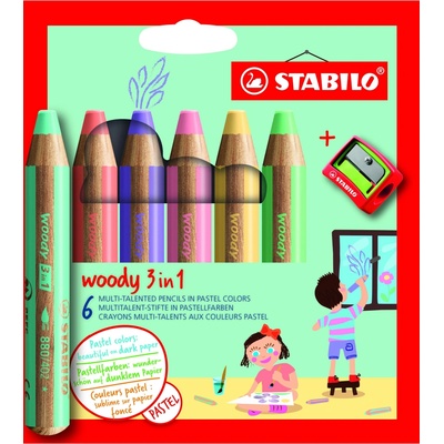 STABILO Pastelko-vodovko-voskovky Woody 3 in 1 pro nejmenší 10 ks + ořezávátko