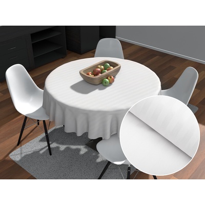 Biante Damaškový okrúhly obrus Atlas Grádl DM-015 Biely pásiky 8 mm Ø 140 cm