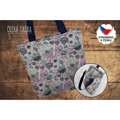 Česká Taška Taškokabelka BOTANICA black XL Česká ručně šitá taška s podšívkou a zipem 50×50 cm