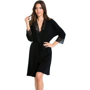 MEDIOLANO Черен дамски халат Natalia 05075EH-62465-CZARNY - Черен, размер L-XL