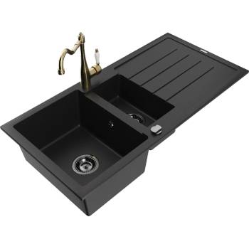 Mexen Andres гранитна мивка с 1, 5 камери с отцедник и кухненски смесител Carla, черен - 6515-77-670700-50-B (6515-77-670700-50-B)