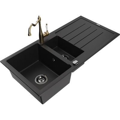 Mexen Andres гранитна мивка с 1, 5 камери с отцедник и кухненски смесител Carla, черен - 6515-77-670700-50-B (6515-77-670700-50-B)