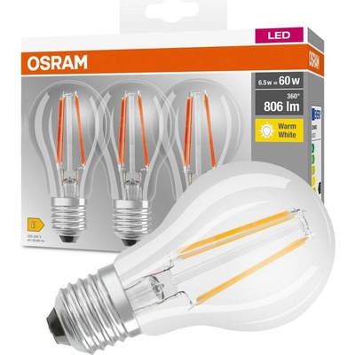 Osram 3x LED žiarovka E27 A60 6,5W = 60W 806lm 2700K Teplá biela 360°