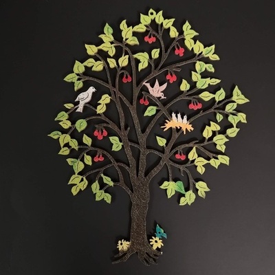 Amadea dřevěný strom s třešněmi barevná závěsná dekorace výška 21 cm