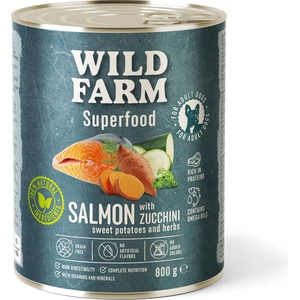 WILD FARM Superfood Salmon (Сьомга с тиквички, сладки картофи и билки) 800 г беззърнена храна за кучета