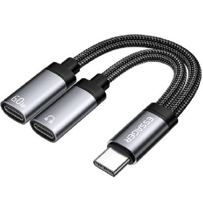 ES-YP25 2в1 аудио и зареждащ адаптер - 2x USB-C към USB-C - сив (87549)