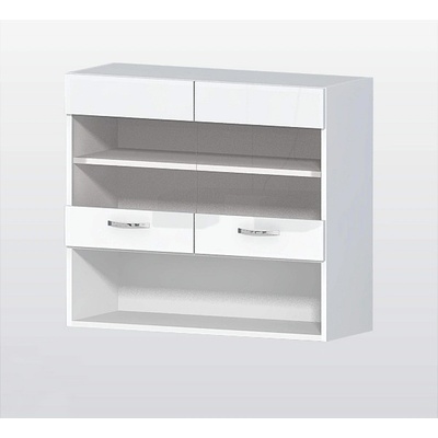 Голд - Аполо Горен кухненски шкаф 2 витрини с рафт и ниша Алис g58 80 см бял гланц