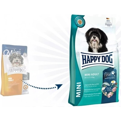Happy Dog Mini Adult - храна за кучета от мини породи, с пилешко месо, агнешко, риба, новозеландски миди, билки, 10 кг, Германия - 61198
