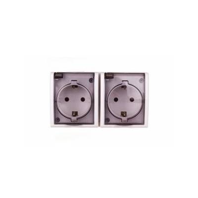 Aquarius Double hermetic socket SCHUKO with/u 16A IP54 with smoke flap white AQGSZ1-2/11a (WMQW-322101-1011)