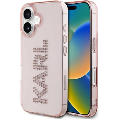 KARL LAGERFELD Калъф за iPhone 16 с лого на Karl Lagerfeld IML Rhinestones - розов (3666339356828)