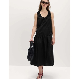 Marks & Spencer Набрана миди рокля с връзване, от чист памук Marks & Spencer черна Marks & Spencer | Cheren | ЖЕНИ | 8 REG