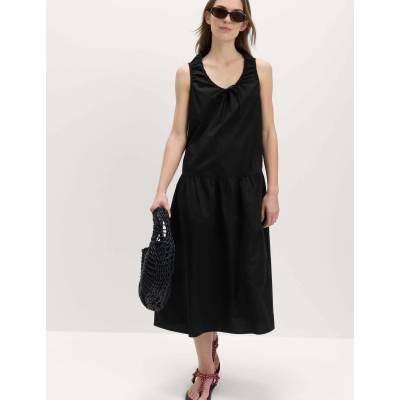 Marks & Spencer Набрана миди рокля с връзване, от чист памук Marks & Spencer черна Marks & Spencer | Cheren | ЖЕНИ | 8 REG