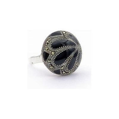 Zlato minerály Stříbrný prsten onyx a markazit ST05723sd55