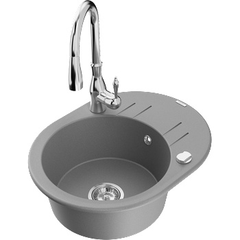 Mexen Kevin гранинен кухненски мивка с 1 камера с отцеждаща повърхност и кухненски кран Savita, сив - 6517-71-672601-00 (6517-71-672601-00)