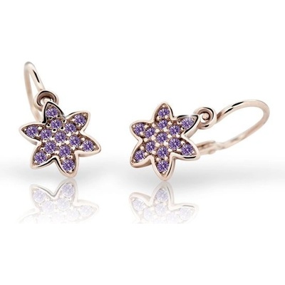 Danfil dětské náušnice kytičky C2206 z růžového zlata s kamínky Amethyst zapínání brizura