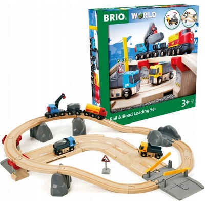 Brio vláčiková dráha s nákl. vlakom podjazdom a cestou