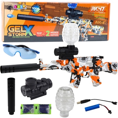 LeanToys Puška AK47 s vodními kuličkami, hydrogelové graffiti oranžové