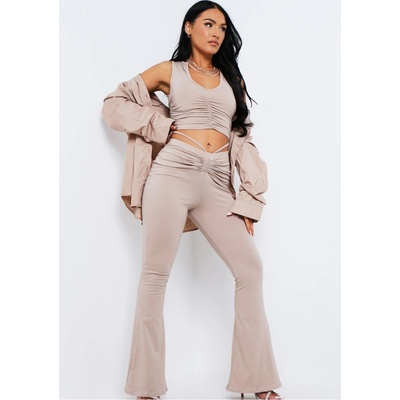 Missy Empire Панталони Missy Empire Ruched Front Flared Trousers - Taupe