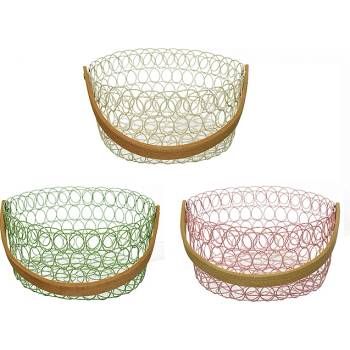 Image 1 of KAEMINGK КОШНИЦА МЕТАЛНА С ДЪРВЕНА ДРЪЖКА ф10х20см ЗЕЛЕНА/КРЕМ /РОЗОВА (84.6011)