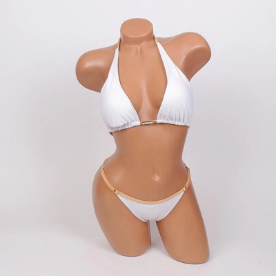 Дамски бански в бяло с бежово-златист кант - чашка b