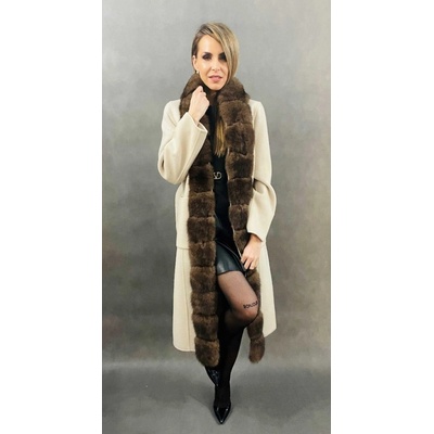 Max Original Leather Vlnený kabát s pravou kožušinou líšky OLIVIA capotto beige Beige