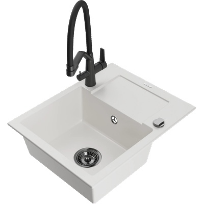 Mexen Enzo гранитна мивка с 1 отделение с отцедник и кухненски смесител Duo, бял - 6506-20-671701-70-B (6506-20-671701-70-B)