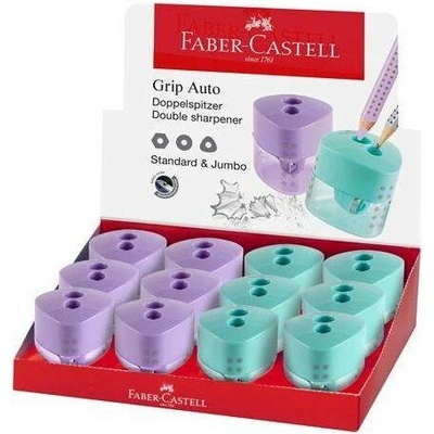 Struhadlo, displej, dvouděrové, FABER-CASTELL, "Grip Auto", mix pastelových barev 12ks