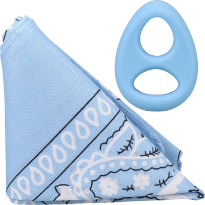 Doc Johnson ROCK SOLID The CODE Silicone Cockring with Bandana Light Blue - erekční kroužek se šátkem