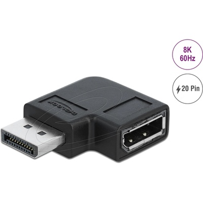 Delock Адаптер Delock 90° DisplayPort 1.4 , 20 pin мъжко (male) към DisplayPort 1.4 20 pin женско (female), 8К 7680 x 4320 @ 60 Hz with DSC support (66296)