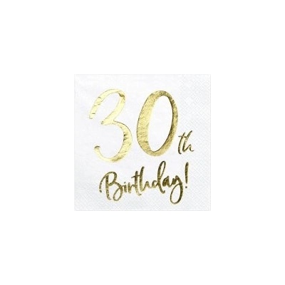 PartyDeco Papírové ubrousky 30th Birthday 33x33cm 20ks